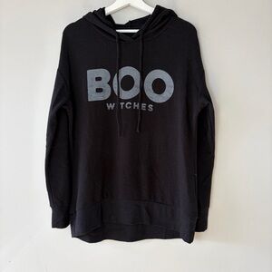 Zoe + Liv Black Stretchy Hooded Graphic Sweatshirt Boo Witches Large